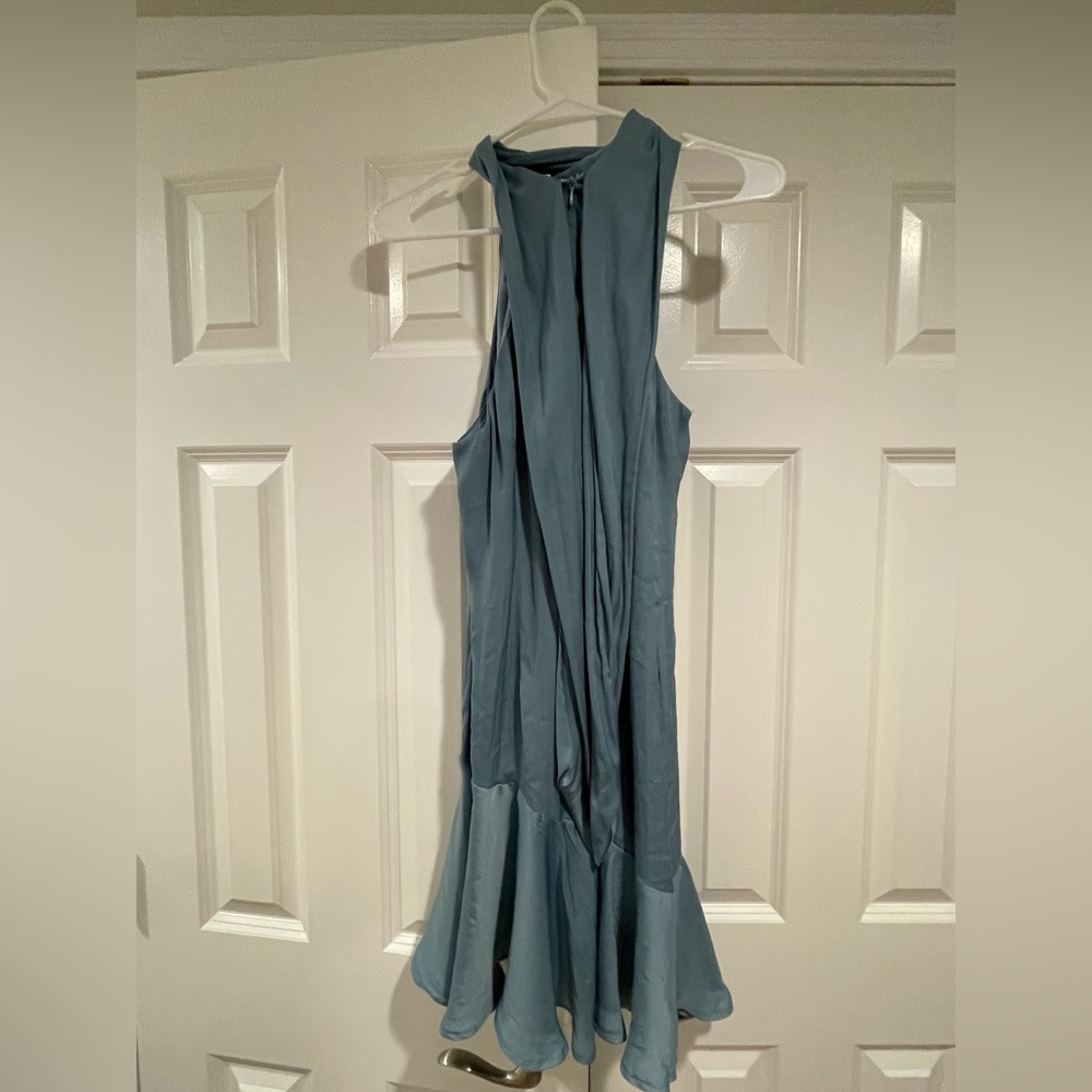 Light Blue Silk Halter Mini Dress - Picture 6 of 9